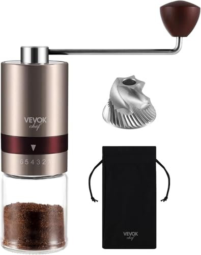 Vevok Chef Macinino da Caffè Manuale con 6 Regolazioni Esterne per Espresso a French Press, Macina in Acciaio Inossidabile Conico, Ideale per Casa, Ufficio o Viaggi, Oro Rosa