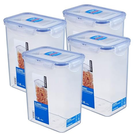 LocknLock 4 x HPL813 storage containers, food storage containers, 1.8 litres, dimensions (L x W x H): 151 x 108 x 185 mm, suitable for freezing and microwave, lock and lock containers, food box, meal