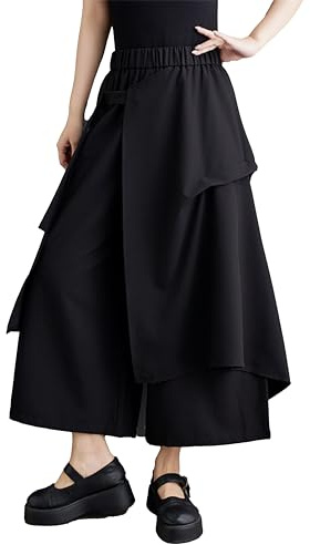 ellazhu Damen Elastische Taille Einfarbig Weites Bein Haremshose GZ177