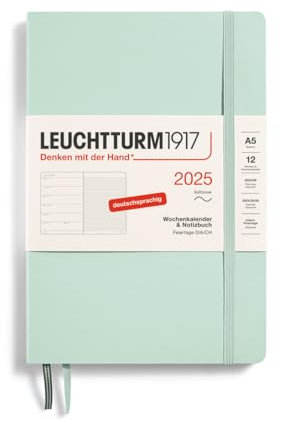 LEUCHTTURM1917 370514 Wochenkalender & Notizbuch Medium (A5) 2025, Softcover, Mint Green, Deutsch