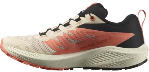 Salomon SENSE RIDE 5, Zapatos de senderismo para Mujer, Tender Peach Fusion Coral Black, 37 1/3 EU