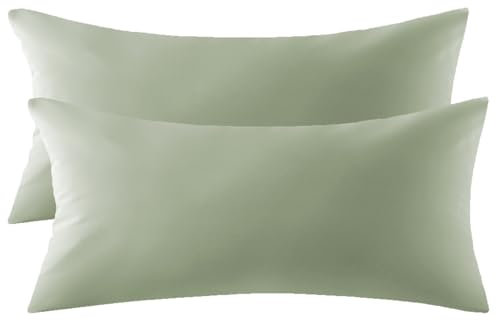 MILDLY Kissenbezug 40x80 Baumwolle Satin,Kissenbezüge 2 Teilig mit Reißverschluss,ÖkoTex Zertifiziert, Weich und Bequem, SalbeiGrün