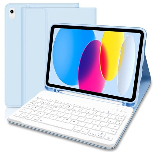 Lielax Funda Teclado para iPad 10ª generación 2022/ (A16) 11ª generación 2025, Funda iPad 11 10 Generacións con Teclados,Teclado Bluetooth Magnético Desmontable para para 10.ª Gen 2022, Azul