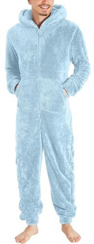 Cexiakong - Pijama largo de hombre, mono de invierno, chándal de una pieza, traje de felpa de osito, traje de cuerpo entero con capucha y cremallera, moda, cálido, abrigo de invierno, mono de dormir