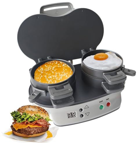Dubbel Mini Burger Maker Smörgåsmaskin, Multifunktionell Burger Press Machine, Dubbel frukost smörgåsmaskin med timer, Frukostmaskin for att göra frukost, lunch, mellanmål