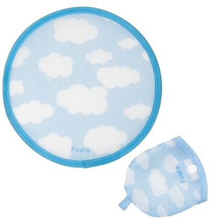Fisura Ventaglio rotondo pieghevole Nuvole. Ventilatore a mano pieghevole originale. Frisbee blu e bianco. 5 pezzi. Ventaglio portatile per feste. 20 cm., Nuvole, 5 Unità, Taglia unica