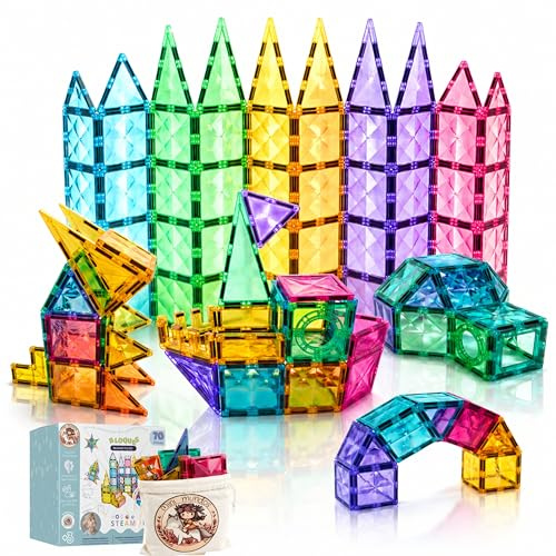 Mini mundos® Bloques Magnéticos de Construcción Niños Pack de 70 Piezas Construcciones magnéticas Steam Juguetes con Imanes Educativos Sensoriales Montessori Magnetic Blocks & Magnetic Tiles