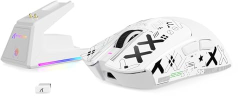 MAMBASNAKE x Attack Shark X1 Gaming-Maus mit Ladestation, 49g Ultralight, 40K DPI PAW3395 PRO-Sensor, 1000Hz Abfragerate, BT/2,4G Wireless/Wired PC Office-Maus mit Mouse Grip Tape für Mac/Win11 - Weiß