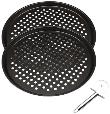 huoanpo 2 Plaques Pizza Four 32cm Perforées avec Roulette
