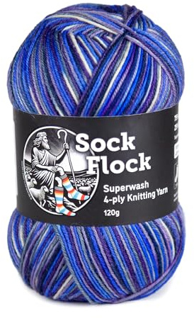Sock Flock 120g 4-ply/Fingering Sock Yarn, New Zealand Wool 75% / Polyamide 25%, Machine Washable (420m/459y) - Blue Moon