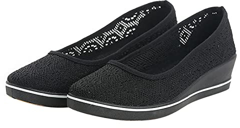 Ballerina skor dam bekväma platta ballerinaskor andningsbara snörskor för kvinnor, fritidsskor, unisex, lätta nätarbetsskor, sportiga, ventilerande slip-on-arbetsskor, barfota ballerina, svart, 37.5