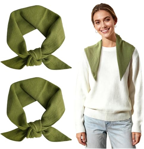 FUIPVGI 2pcs Scarf Knitted Triangular Scarf, Knitted Triangle for Women, Women Headscarf Y2k Aesthetic Headscarf Shawl Cozy Neck Warmer, Winter Warm Shawl Ladies Girls Neckerchief (Green)