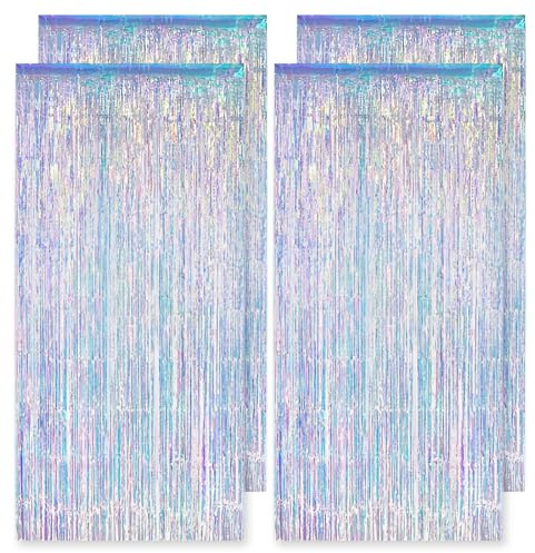 MCTNCT 4 Pezzi Tenda di Lame Metalliiche Iridescenti Paillettes, Tenda di Lame Metalliiche Sfondo Foto Decorazione Festa Tenda Paillettes Compleanno Natale Frozen Sirena Ragazza (1m x 2m)