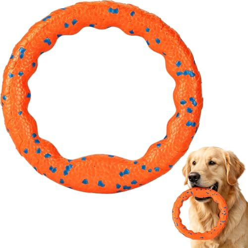 DXPETA Dog Frisbee Toy, Indestructible Flying Disc for Medium and Large Breeds, Outdoor Water Floating Ring for Beach Training and Play, Orange Base Design