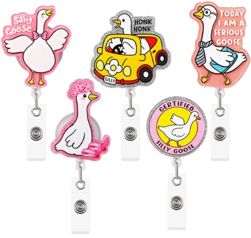 Loghohu 5Pcs Funny Silly Goose Badge Reel, Nurse Badge Reels Retractable ID Card Holder with Alligator Clip Badge Reel Cute for Nursing Student Teacher Medical Assistant
