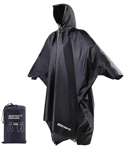 REDCAMP Waterproof Rain Poncho with Hood and Arms for Camping Hiking, 3 in 1 Giant Large Lightweight Reusable Raincoat Poncho for Men Women Adults (Adult-Navy Blue, Large)