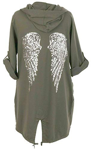 Janisramone Femmes Dames Nouveau Paillette Ange Ailes Retour Baggy Oversized Sweat à Capuche Cardigan Veste Sweat-Shirt Haut