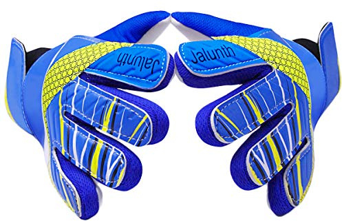 Jalunth Kids Youth Soccer Goalkeeper Goalie Gloves Boys Girls Goal Keeper Field Player Glove Ages 9-10 Years Old Anti-Slip Latex Palm Soft Pu Hand Back Size 7 Blue