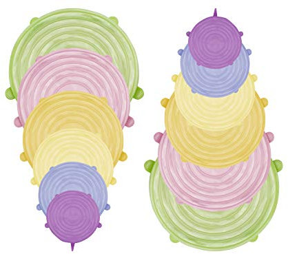 BEPER C102COC101 Couvercle Silicone Alimentaire, 12 Pièces Colorées - Couvercle Extensible en Silicone Différentes Dimensions