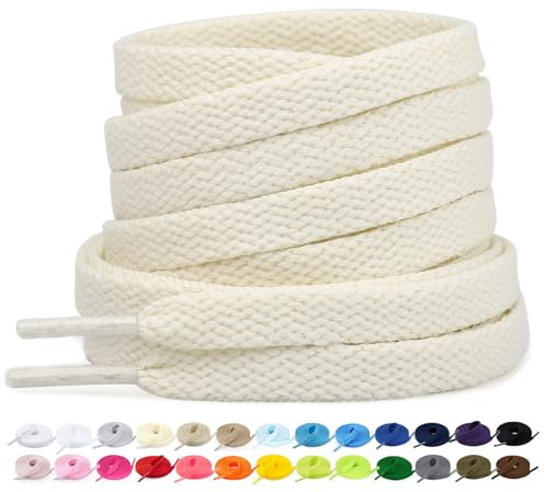 Stepace 2 Pairs Flat Trainer Shoe Laces 5/16 Wide Laces for Sneakers Sports Athletic Shoes - 15 Colors Shoelaces Ivory 120