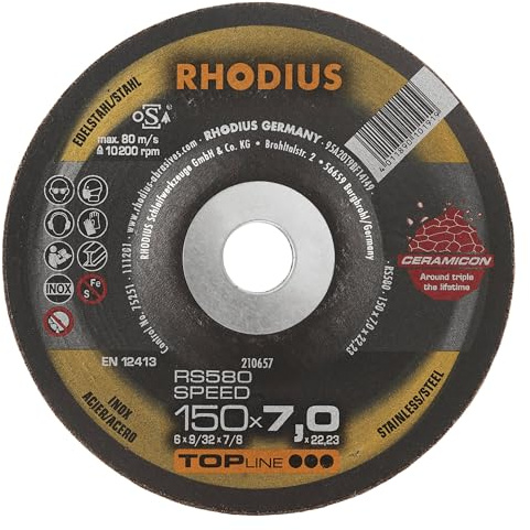 Rhodius RS580 Lot de 10 disques à ébarber 150 x 7,0 mm pour acier inoxydable/acier