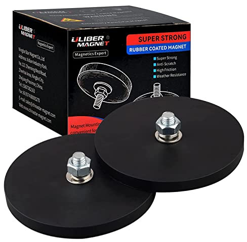 ULIBERMAG 2 magneti rivestiti in gomma con perno filettato maschio M8, neodimio potente antigraffio 45 kg per barra luminosa esterna, luci di segnalazione e strumenti