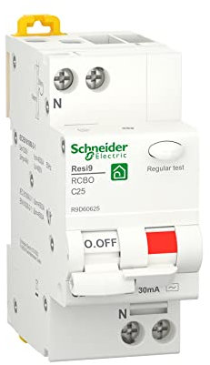 Schneider Electric R9D60625 Interruttori Magnetotermici Differenziali, RCBO, Resi9, 1P+N, Curva C, 25A, 30MA