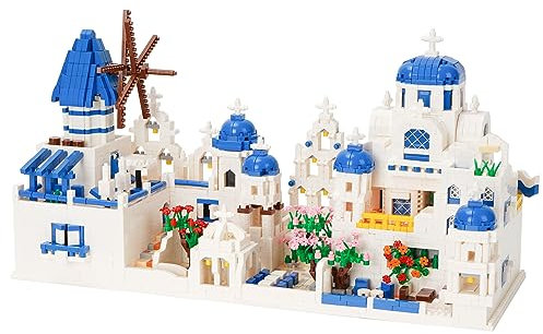 LULUFUN Bauklötze Set, Architektur Baukasten, Ägäisches Meer Santorini Mini Baukasten für Erwachsene, Spielzeug Geschenke für Geburtstag, Weihnachten, Neujahr, 4310 Stück
