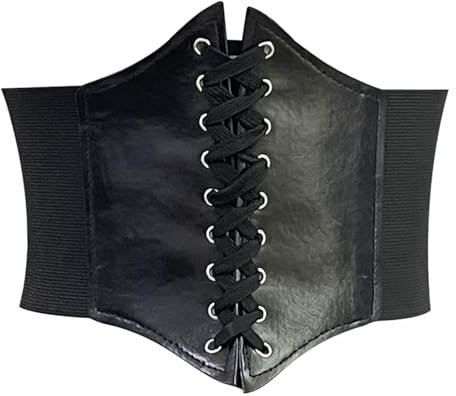 Jezioro Corset Belt,Women Halloween Pirate Tie Belts Costume,Waist Leather Dress,Elastic Wide Lace-up Underbust Womens,Ladies Adult Body Cinch for Cosplay Catwoman Retro Theme Party,Steampunk (Black)