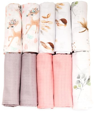 FENSILO Mullwindeln | Mulltücher - 10er Pack 70x80 cm|Stoffwindeln|Abwischen und Abdecken von Neugeborenen|Musselintücher für Babys|Kaffee