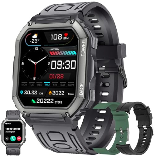 1,8 tum AMOLED smart klocka för män med Bluetooth 5.2 samtal/uppringning, Smartwatch kompatibel Samsung Huawei Xiaomi Android iOS stegräknare GPS delad klocka 123 sport pulsmätare (svart)