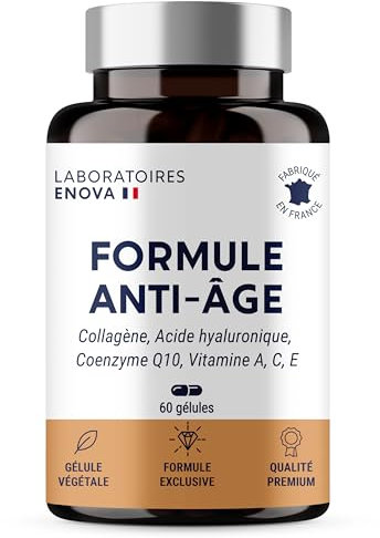 FORMULE ANTI-AGE | Complément alimentaire anti-âge | Collagène, Acide Hyaluronique, Coenzyme Q10 et Vitamines | Peau lisse, Élasticité, Hydratation | 60 Gélules | Fabriqué en France