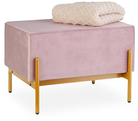 Relaxdays Panca da Ingresso con Seduta Imbottita in Velluto, HLP: 40 x 60 x 43 cm, Entrata, Camera da Letto, Rosa Oro