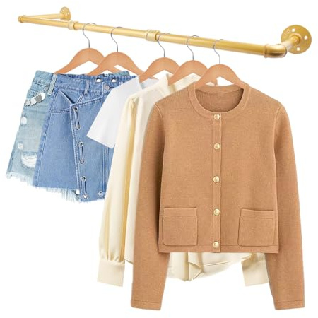 DAJAVE Perchero de pared para colgar en la pared, 100 cm, barra de ropa industrial, color dorado, barra de ropa resistente para colgar en la pared, barra de ropa para el hogar, tiendas y armarios
