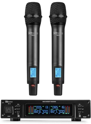 Power Dynamics PD220 UHF Mikrofon Set - 2 Drahtlose Funkmikrofone, UHF True-Diversity System Mikrofon Verstärker, Mikrofon Funk für Bühne & Events, Mikrofon-Set mit Verstärkeranschluss