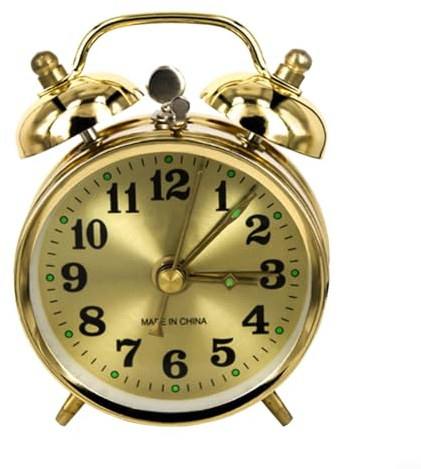 Jumplushion Vintage Metal Horseshoe Alarm Clock,Manual Wind Up No Batteries Required,Gold Mechanical Desktop Clock with Bell for Bedroom Home Decor Collectible