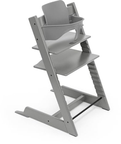 Stokke Tripp Trapp High Chair, Storm Grey - Includes Chair + Baby Set2 for Children 6-36 Months - Adjustable, Ergonomic & Easy to Clean