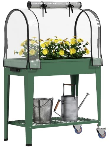 Outsunny Raised Garden Bed with Greenhouse Cover, 80 x 40 x 120cm, Green