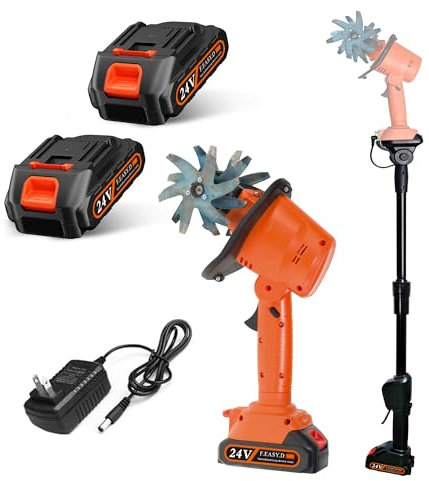 HYQNG 21V Cordless Tiller Cultivator, Electric Garden Rotavator with 4 Rows of Tines, 235Rpm, 2 X 1500Mah, Telescopic Pole, 10Cm Tilling Width,10cm Working Depth, for Farm,yard,lawn