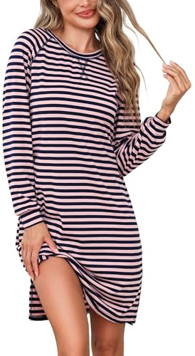 Litherday Chemise de Nuit Femme Coton Manches Longue col Rond Hiver