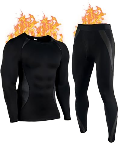 YESWEL Thermounterwäsche Herren M, Winter Skiunterwäsche mit Innenfleece, Funktionsunterwäsche mit Eingriff, Atmungsaktiv Thermo Unterwäsche