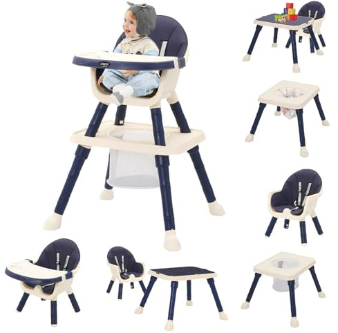 Trona de Bebé 7 en 1 Tronas Bebe Portatil con Silla Comedor Trona Evolutiva,Reposapiés,Cinturón,Cesta,Bandeja Extraíble, Tronas Evolutiva Bebe para niños 6 Meses a 6 Años