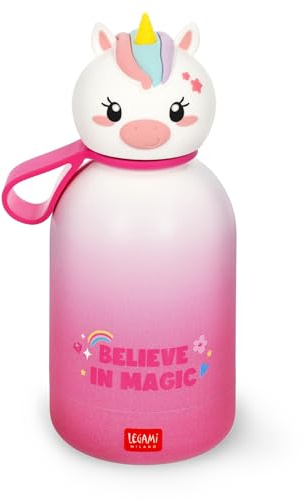 Legami - Hot & Cold BFF Children's Thermal Bottle, Unicorn Theme, in 18/8 Stainless Steel, Double Layer with Airtight Closure, Keeps Hot for 12h and Cold 24h, Capacity 310 ml