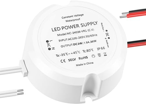 LED Netzteil 24V 1,5A 36W, Trafo 230V AC auf 24V DC 1.5A, Wasserdicht IP66 LED Treiber, Ultra Klein Trenntrafo, 24 Volt Netzteil Einheit Konstante Spannung für DIY Lichtstreifen, Glühbirnen