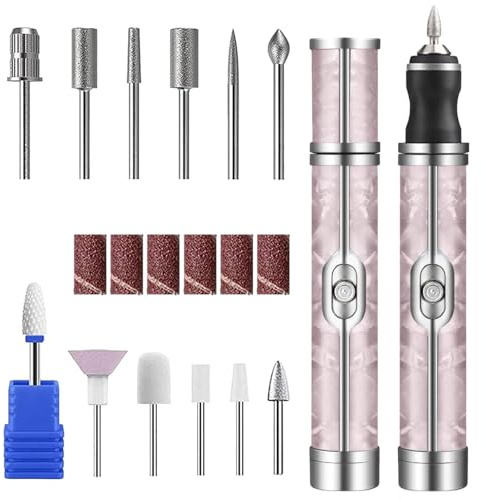 Bettinay 4 Speeds Nail Grinder for Thick Toenails Set, Electric Nail File for Various Nails and Shapes (18 Grinding Heads) (Pink)
