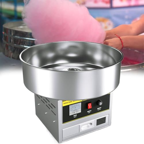 GEHPYYDS 1200W Stainless Steel Commercial Cotton Candy Machine - Professional Cotton Candy Maker with Stainless Steel Tray for Delicious Cotton Candy, for Parties/Birthdays Silver