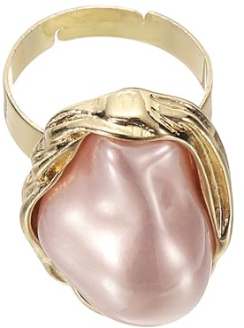 sourcing map Pearl Ring for Women Irregularity Adjustable Faux Pearl Finger Ring Open Vintage Statement Stacking Jewelry