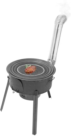 Camping Wood Stove | Wood Burning Stove with Grill Rack | Large Portable Charcoal Grill | Chinese Wood Stove | Outdoor Heating & Cooking Stove | with Chimney Pipes & Gloves