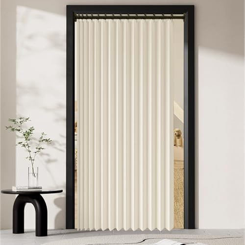 Rideau Accordéon Porte 120 x 190 cm Anti Froid et Chaleur, Séparateur de Pièce Pliable, Design Accordéon Occultant Plissé Magnétique pour Salon, Balcon, Chambre Moderne, Beige