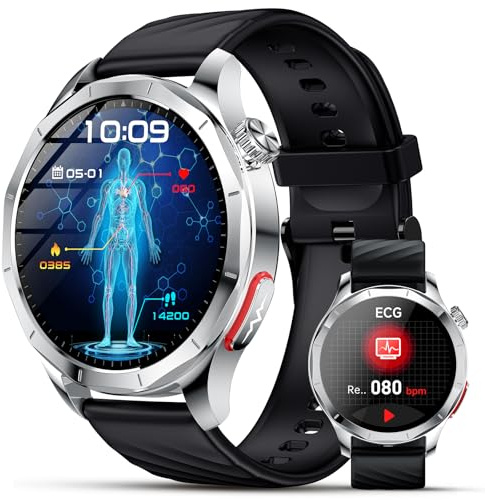 Lgnitek Smartwatch Con ECG/HRV/Pressione Sanguigna/𝐆li𝐜𝐞𝐦𝐢𝐚/BMI/Lipidi/Acido Urico,1,43 AMOLED Orologio ECG Con 24H Frequenza Cardiaca/SpO2/Sonno/Pulsante SOS, Contapassi IP68, Android iOS